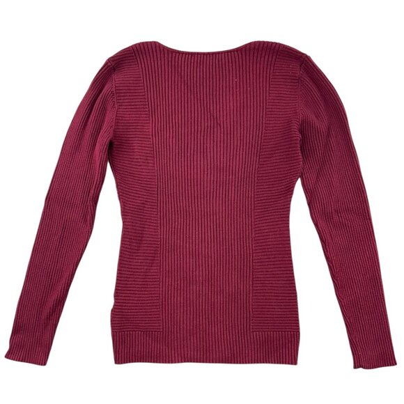 White House Black Market Burgundy V Neck Ribbed Sweater - Picture 2 of 10